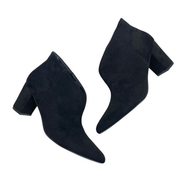 H by Halston Faux Suede Pointed Toe Block Heel Ankle Boots Black Size 7.5 - Picture 5 of 10